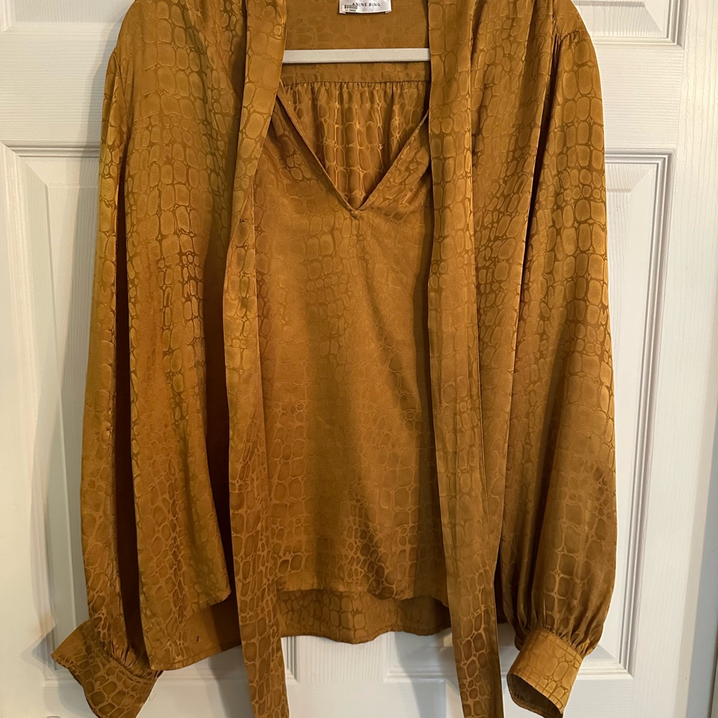 Anine Bing Silk Gold Textured Blouse